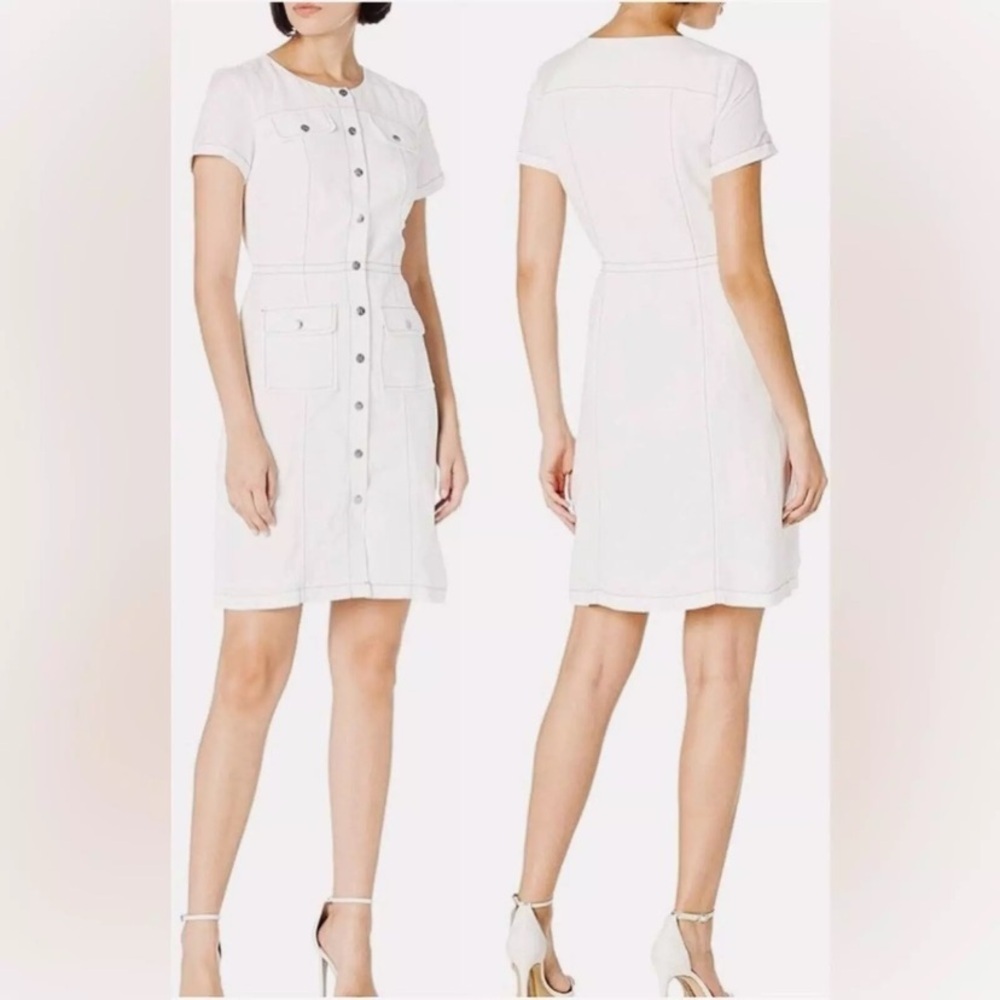 New KARL LAGERFELD PARIS‎ Linen Blend Shirt Dress Snap Front Short Sleeve Size 2